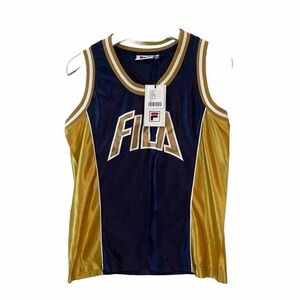 Fila x Urban Outfitters Tank Top Basketball Navy Blue Gold XS New With Tags